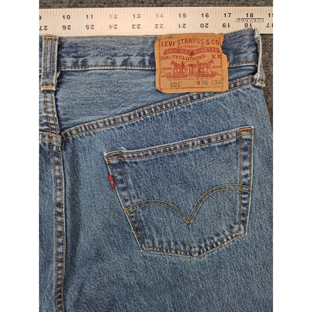 Levis 501XX Jeans Mens 36x34 Blue Straight Leg Button Fly